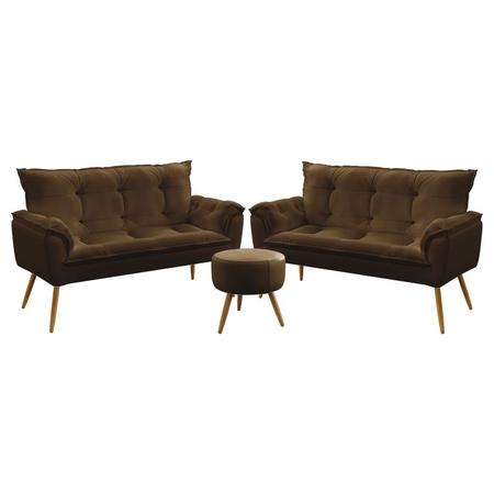 Kit 2 Poltronas Namoradeiras Decorativas Estofadas Beta e Puff Solar Sued Marrom Aradecor Imagem de Kit 2 Poltronas Namoradeiras Decorativas Estofadas Beta e Puff Solar Sued Marrom Aradecor