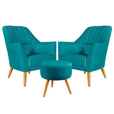 Kit 2 Poltronas Orion Bordada com Puff Solar Suede Azul Turquesa Aradecor Imagem de Kit 2 Poltronas Orion Bordada com Puff Solar Suede Azul Turquesa Aradecor