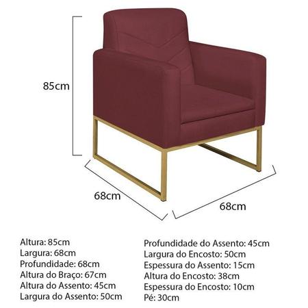 Imagem de Kit 2 Poltronas Suede Base de Ferro Bali Bordo/Dourado