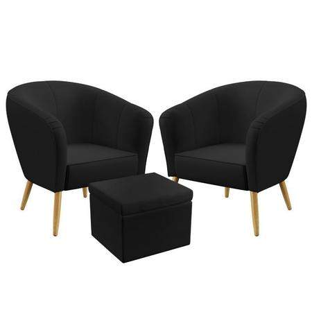Kit 2 Poltronas Vênus Detalhada com Puff Quasar Suede Preto Aradecor Imagem de Kit 2 Poltronas Vênus Detalhada com Puff Quasar Suede Preto Aradecor