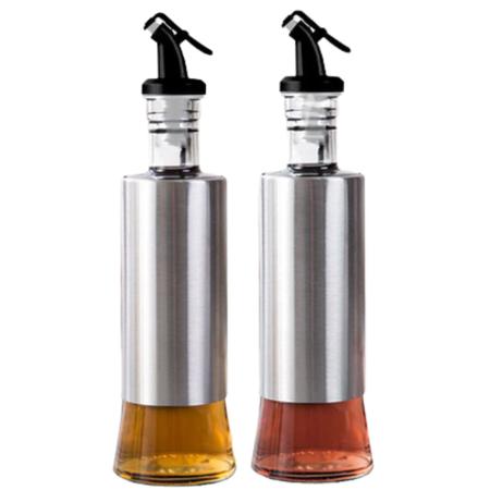 Imagem de Kit 2 Porta Condimento Galheteiro Azeite Vinagre Vidro Inox