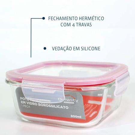 Imagem de Kit 2 Pote de Vidro 800ml Forno Microondas Freezer Quadrado Hermético 4 Trava Reforçada Organiza Geladeira Marmita Fit Alimentos Mantimento