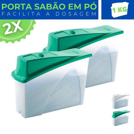 Imagem de Kit 2 Pote Porta Sabão em Pó Tampa Direcionador Dosador 1Kg