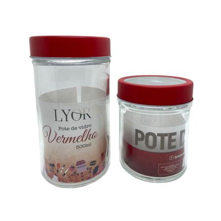 Kit 2 Potes de Vidros com Tampa Vermelha e Visor Lyor Imagem de Kit 2 Potes de Vidros com Tampa Vermelha e Visor Lyor