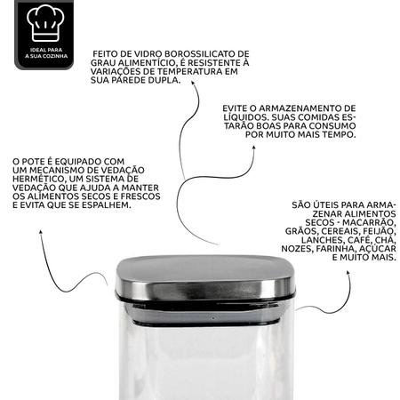 Imagem de Kit 2 potes porta alimentos quadros hermético de vidro borossilicato c/tampa inox 650ml mimo style