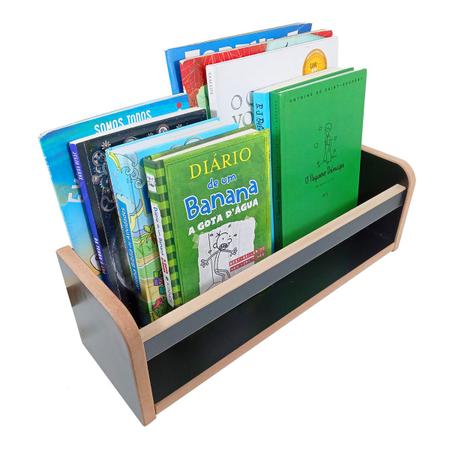 Imagem de Kit 2 Prateleiras Estante Suspensa Parede Porta Livros Revistas Madeira MDF Preta 45cm