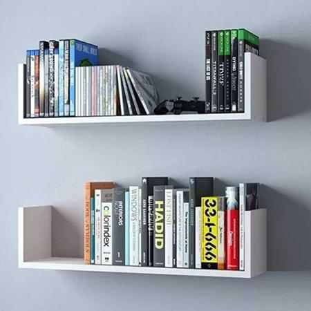 Imagem de Kit 2 prateleiras MDF 60cm Branco Livros Sala Quarto Decoração