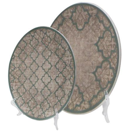 Imagem de Kit 2 Pratos Decorativos Cerâmica Linen Com Suporte Transparente Para Mesa