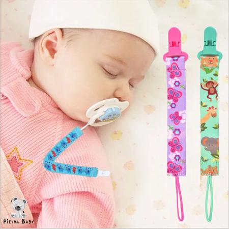 Imagem de Kit 2 Prendedores de Chupeta Estampado  Pietra Baby Menino Infantil Corrente Cordão Bebê Criança