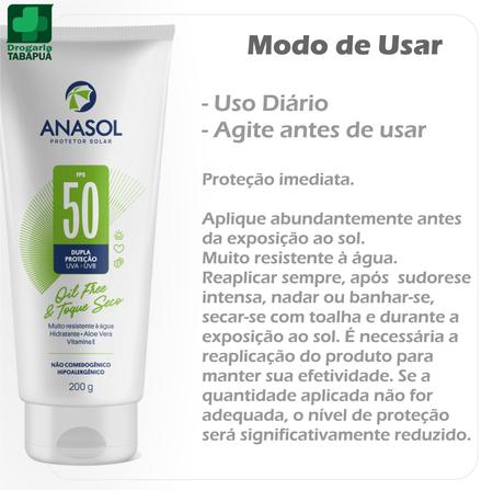 Imagem de kit 2 Protetor Solar Corporal FPS 50 200g Anasol OIL FREE, toque seco e resistente a água e suor