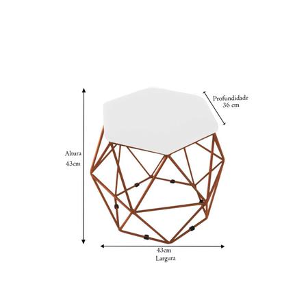 Imagem de kit 2 Puffs Onix Aramado Base Bronze Hexagonal material sintético Branco