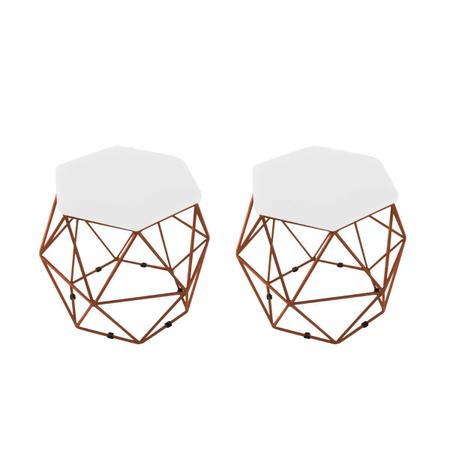 Imagem de kit 2 Puffs Onix Aramado Base Bronze Hexagonal material sintético Branco