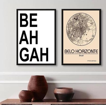 Imagem de Kit 2 Quadros Belo Horizonte- Mapa 45X34Cm - Com Vidro