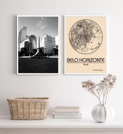 Imagem de Kit 2 Quadros Belo Horizonte- Mapa E Fotografia 24x18cm - com vidro