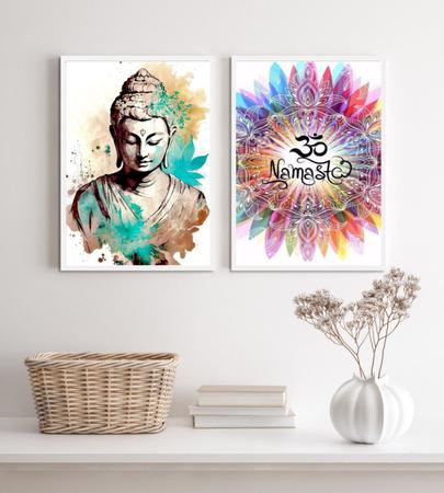 Imagem de Kit 2 Quadros Buda Namastê- Aquarela 24x18cm - com vidro