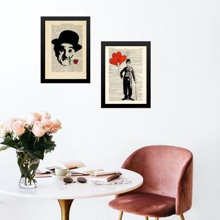 Imagem de Kit 2 Quadros Charlie Chaplin Vintage - Romântico 33X24Cm