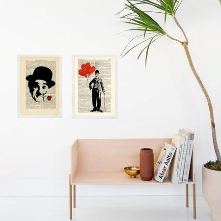 Imagem de Kit 2 Quadros Charlie Chaplin Vintage - Romântico 45x34cm