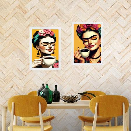 Imagem de Kit 2 Quadros Cozinha Cantinho Do Café Frida 45x34cm - com vidro