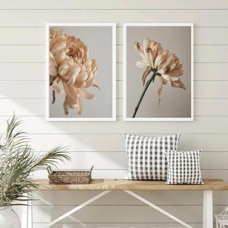 Imagem de Kit 2 Quadros Decorativos Florais Bege E Cinza 45X34Cm