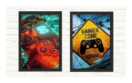 Kit 2 Quadros Decorativos Gamer Mod 28 21x30cm - Sempre Viva Home Decor Imagem de Kit 2 Quadros Decorativos Gamer Mod 28 21x30cm