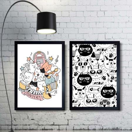 Kit 2 Quadros Decorativos Gatos Cute Mod 322 21x30cm - Sempre Viva Home Decor Imagem de Kit 2 Quadros Decorativos Gatos Cute Mod 322 21x30cm