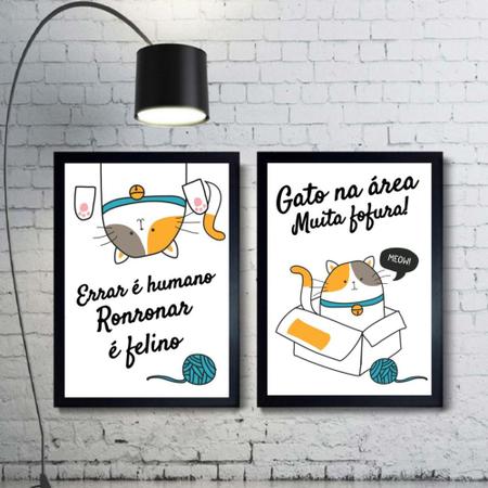 Kit 2 Quadros Decorativos Gatos Frase Mod 321 21x30cm - Sempre Viva Home Decor Imagem de Kit 2 Quadros Decorativos Gatos Frase Mod 321 21x30cm