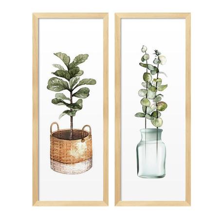 Imagem de Kit 2 Quadros Decorativos Plantas Vasos Folhas Cozinha Sala