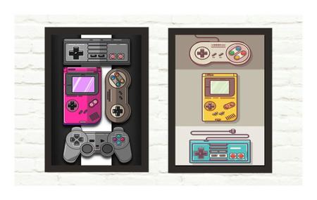 Kit 2 Quadros Decorativos Vídeo Games Mod 26 21x30cm - Sempre Viva Home Decor Imagem de Kit 2 Quadros Decorativos Vídeo Games Mod 26 21x30cm