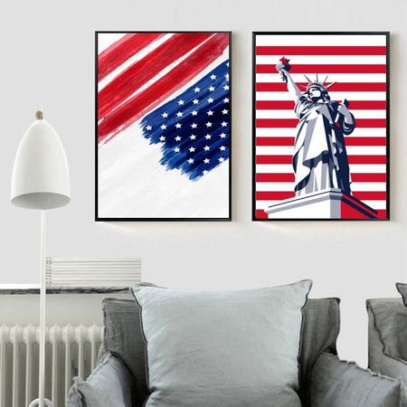Imagem de Kit 2 Quadros EUA - Bandeira e Estátua Liberdade 24x18cm