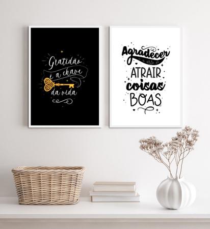 Imagem de Kit 2 Quadros Gratidão E Agradecer- A Chave Do Sucesso 45x34cm - com vidro