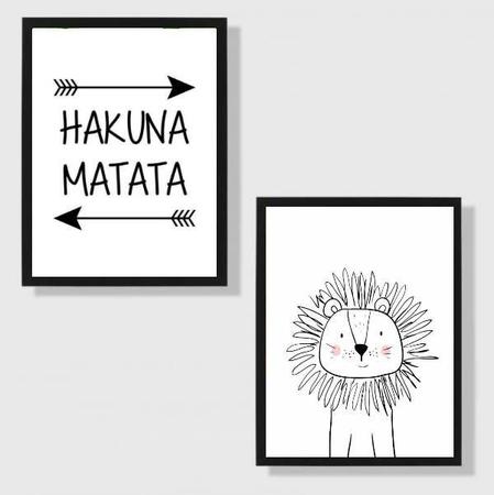 Imagem de Kit 2 Quadros Hakuna Matata Leãozinho 24x18cm