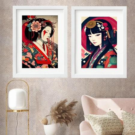 Imagem de Kit 2 Quadros Japonesas Gueixas - 60X48Cm