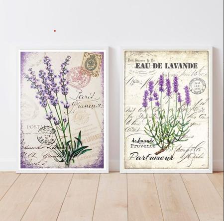 Imagem de Kit 2 Quadros Lavanda Provençal Vintage 33x24cm - com vidro