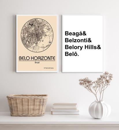 Imagem de Kit 2 Quadros Mapa De Belo Horizonte 33x24cm - com vidro