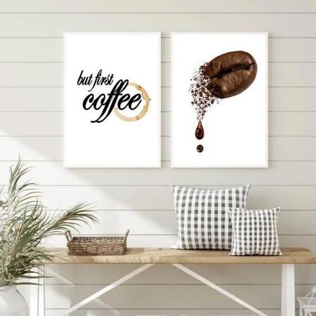 Imagem de Kit 2 Quadros Minimalistas Café - First Coffee 33X24Cm Vidro