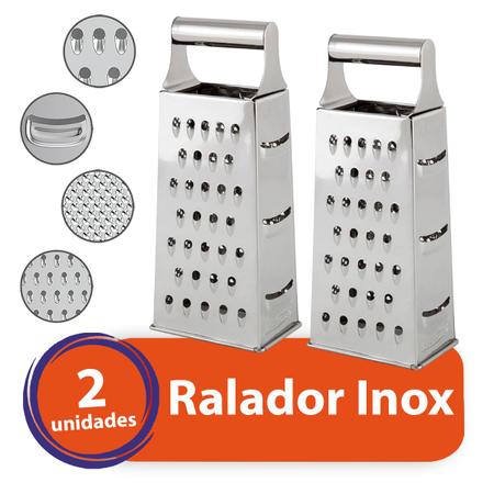 Kit 2 Raladores Fatiador Inox 4 Faces Queijo Legumes Alimentos Cozinha Top - Total Shop Mix Imagem de Kit 2 Raladores Fatiador Inox 4 Faces Queijo Legumes Alimentos Cozinha Top