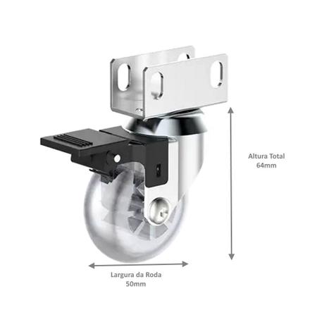 Imagem de Kit 2 Rodizio de Gel Giratório sem freio + 2 com freio 50mm 160kg perfil U 19mm Soprano