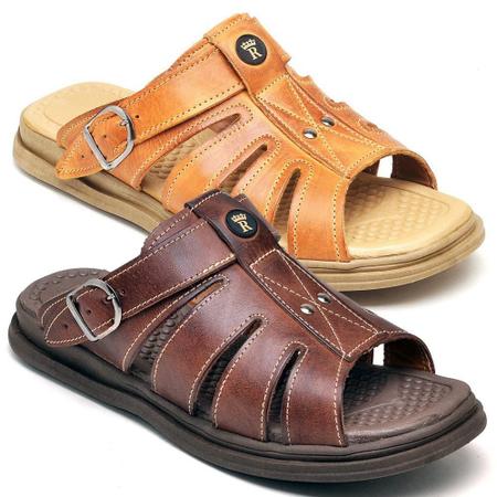 Kit 2 Sandálias Masculinas Couro Solado Borracha Leve Macio - Sandália  Masculina - Magazine Luiza