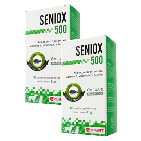 Imagem de Kit 2 Seniox 500 Ômega 3 Para Cães e Gatos Uso Veterinário com 30 cápsulas