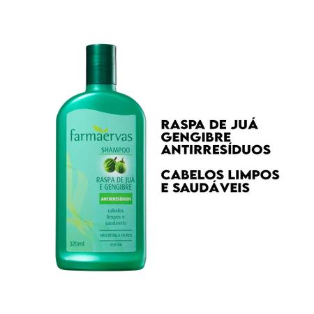 Imagem de Kit 2 Shampoo Antirresíduos 320ml Juá e Gengibre Farmaervas