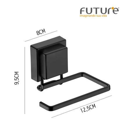 Imagem de Kit 2 Suportes para Papel Higiênico Preto Fosco Fixação com Ventosa Future