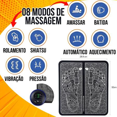 Imagem de Kit 2 Tapete Massageador Pés Elétrico Profissional Fisioterapia EMS Recarregável Magnético Massagem Dor Muscular Coluna Costas