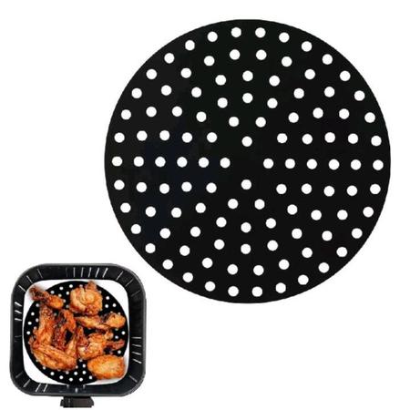 Imagem de Kit 2 tapetes redondos de silicone práticos para fritadeira elétrica 16cm x 16cm alta qualidade