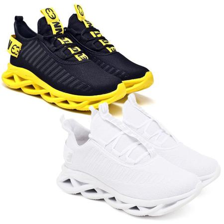 Kit 2 Tênis Esportivo Masculino Easy Confortavel Resistente Branco e Amarelo - EVOLTENN Imagem de Kit 2 Tênis Esportivo Masculino Easy Confortavel Resistente Branco e Amarelo