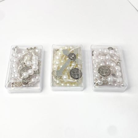 Imagem de Kit 2 Terço colar/pulso São Bento prata perolado proteção alta qualidade