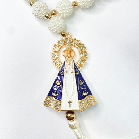 Imagem de Kit 2 Terços religiosos arco coração strass nossa senhora Aparecida 26CM religiosinho