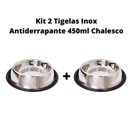 Imagem de Kit 2 Tigelas Comedouro Inox Antiderrapante 450ml Chalesco