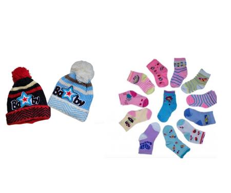 Imagem de Kit 2 toucas e 12 meias infantil inverno frio