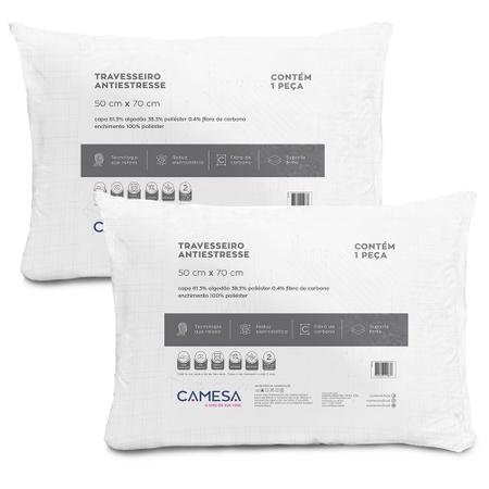 Imagem de Kit 2 Travesseiros Anti Stress Suporte Firme 50x70cm Camesa 