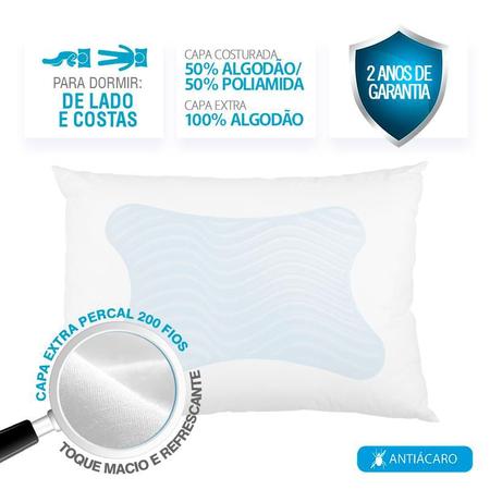 Imagem de Kit 2 Travesseiros Nasa Gelflex Baixo Duoflex - Manta Gel - Deixa Fresquinho - Espuma Nasa Adapta-se ao contorno do Corpo  Antiácaro 